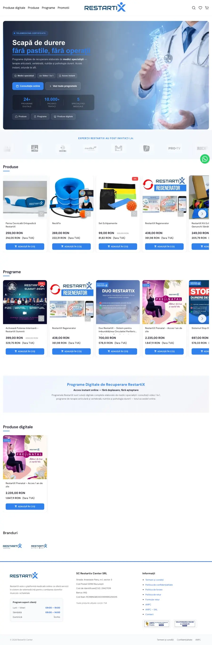 Desktop view of magazin.restartix.ro